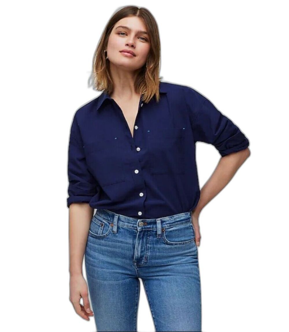 Madewell Shirt Signature Poplin Blue Oversized Button Up Business Casual XXS